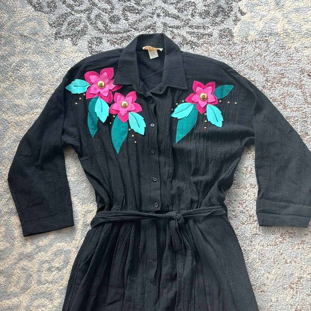 Vintage E-Z Out by Orlee Floral Jumpsuit Black Large - Picture 2 of 12